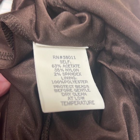 David Meister Brown Rhinestone Halter Neck Evening Dress Sheath Stretch - Picture 8 of 8